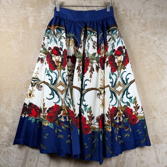 Alice + Olivia Dresses & Skirts - Alice + Olivia Nilda Midi Skirt Size 4 Blue Floral Baroque Print High Waist Full
